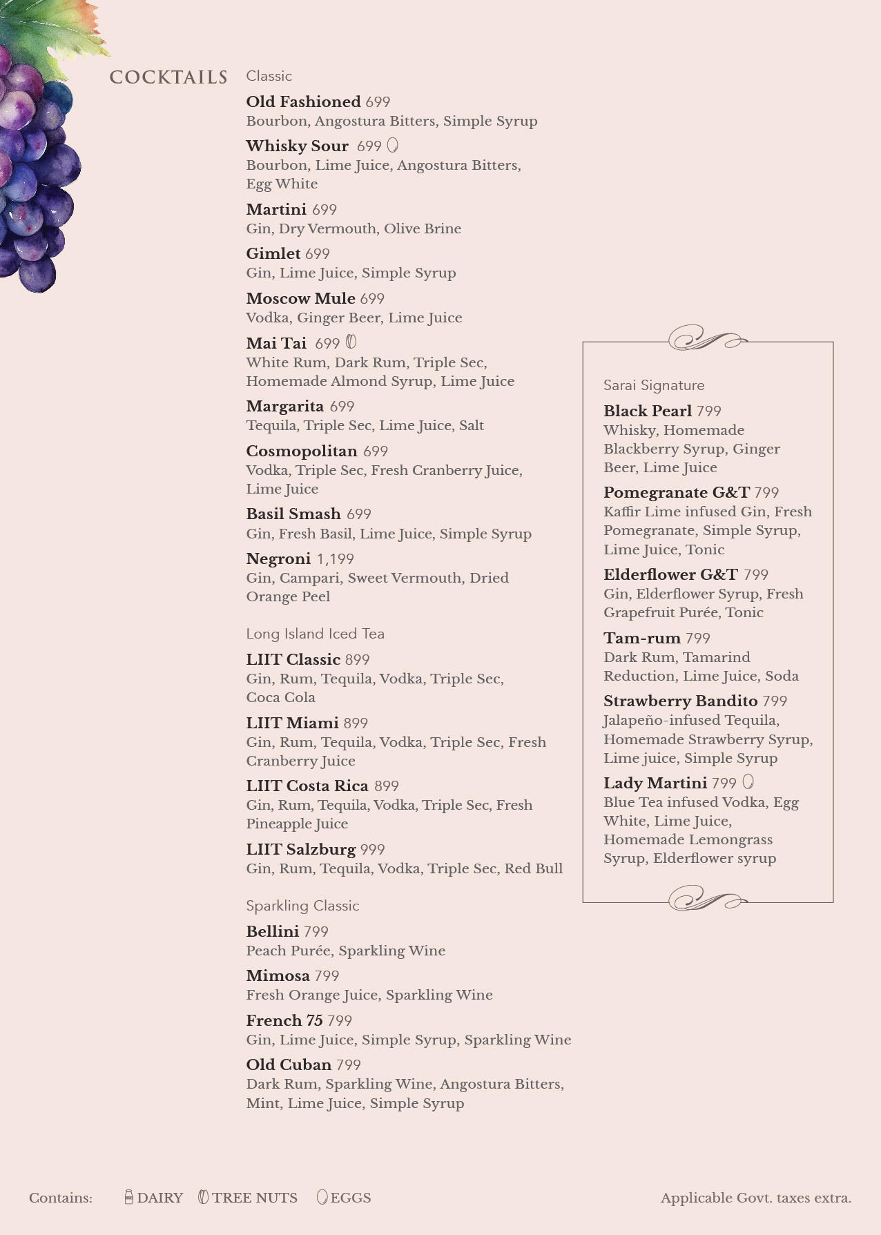 Bar Menu